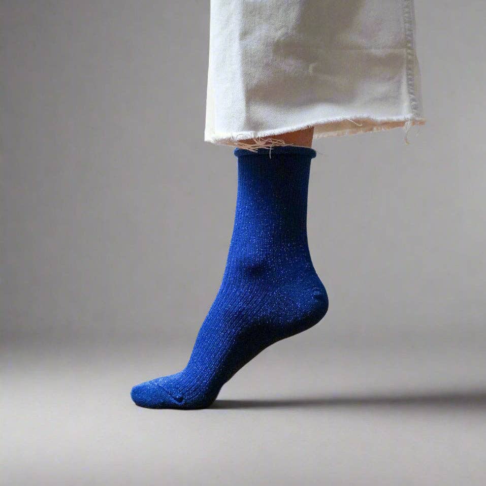 KLUE Glitzer-Lurex-Socken aus umweltfreundlichem Lyocell | Elektrisches Blau
