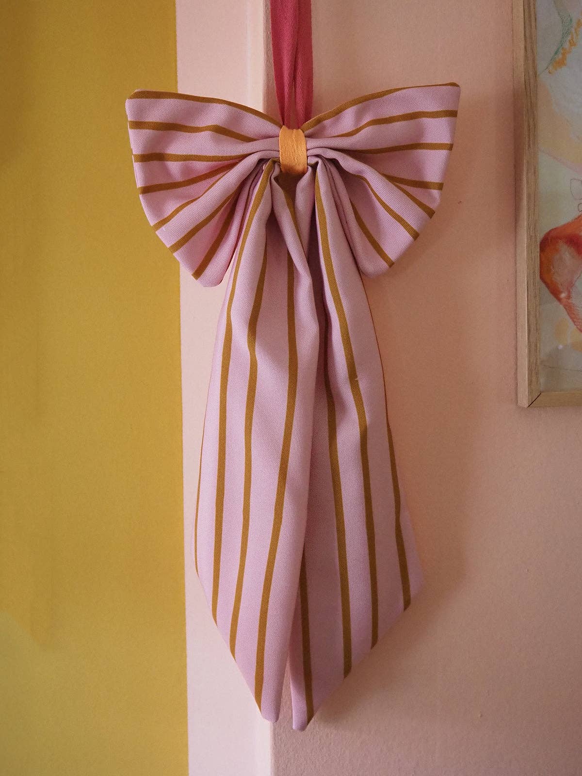 Schleife Canvas rosé/senf schmal gestreift