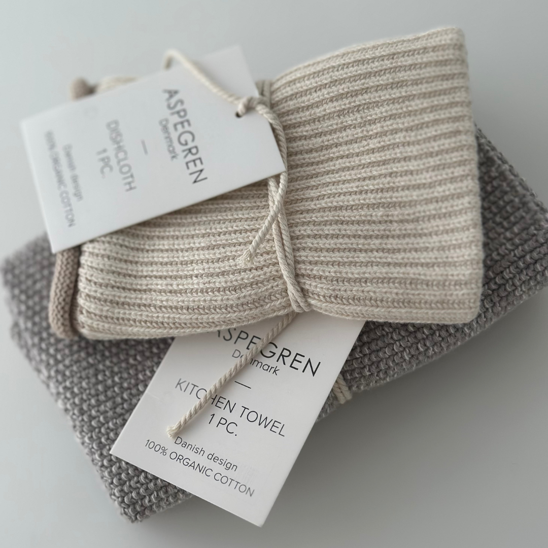 Geschirrtuch - Bio-Baumwolle - Gestrickt - Welle - Trüffel Birch