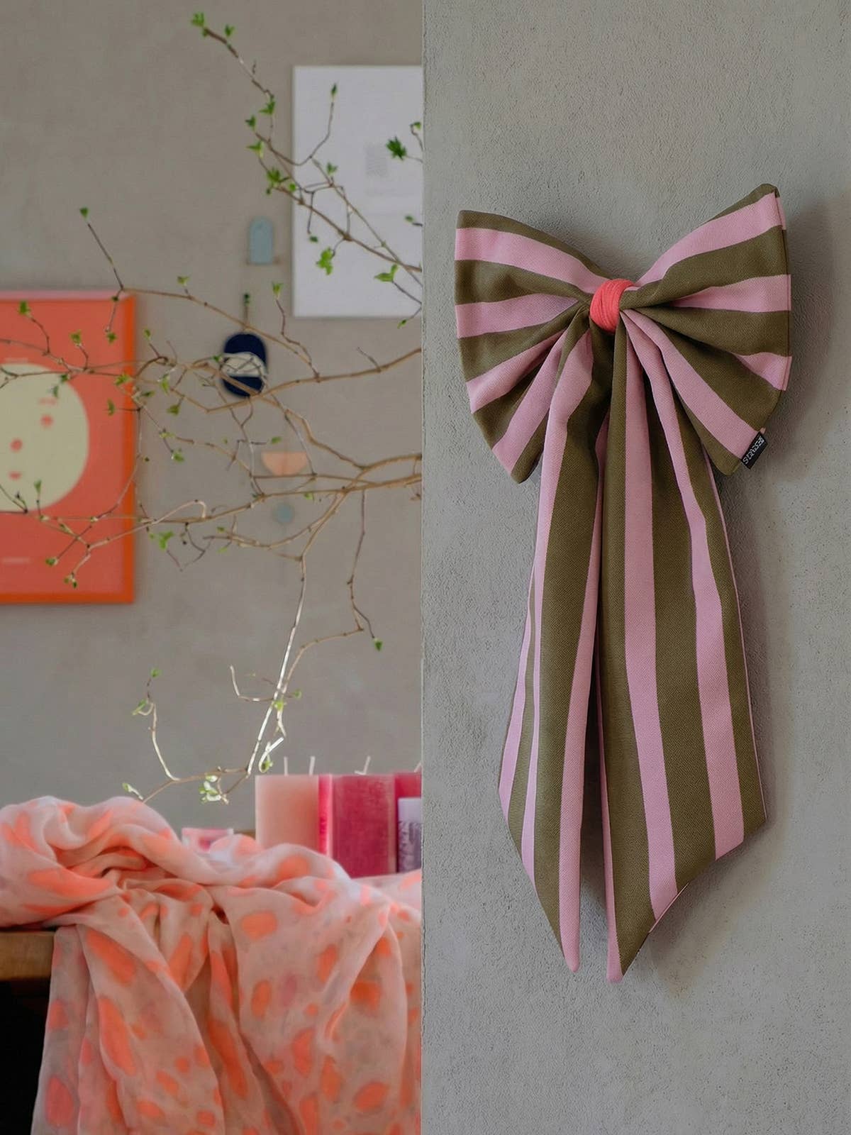 Schleife Canvas olive/rosa breit gestreift
