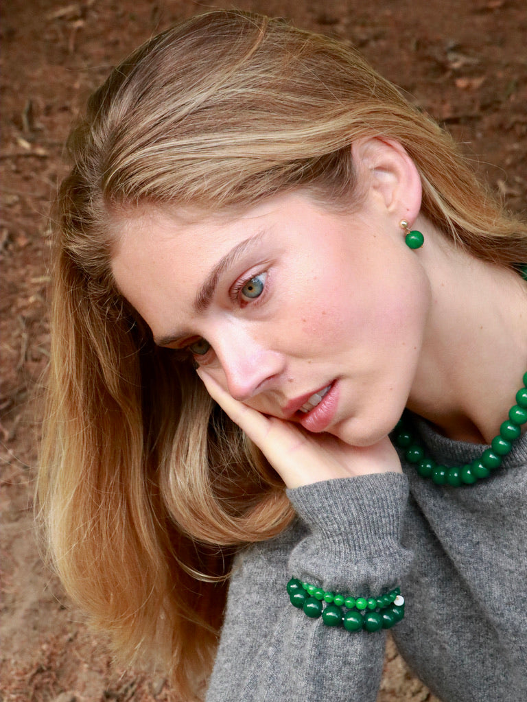 Chunky Green Jade Stretch Bracelet Luck