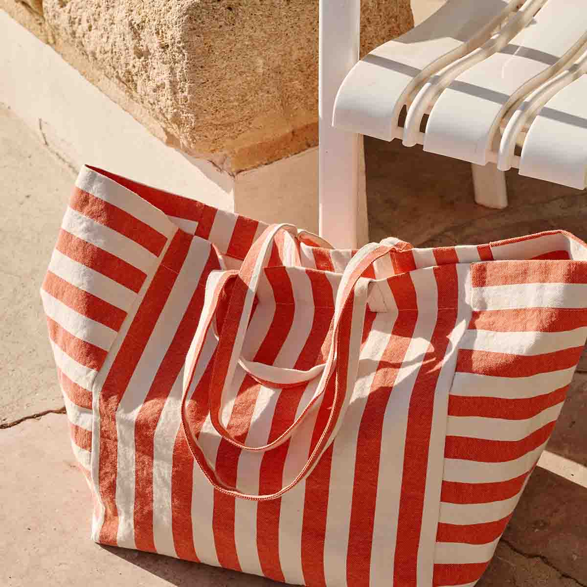 ELISA-STREIFEN-TASCHE GREIGE / TOMATE