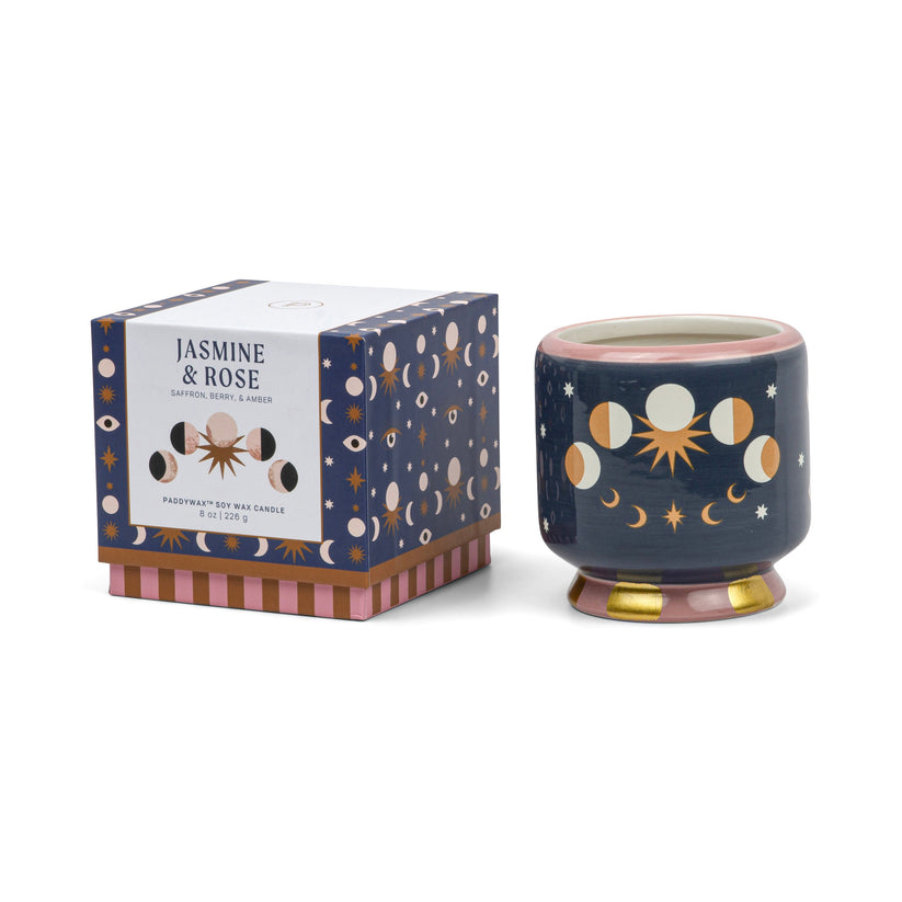 Adopo Keramik-Kerze „Moon Phases“ (8 oz / 226 g) – Jasmin & Rose