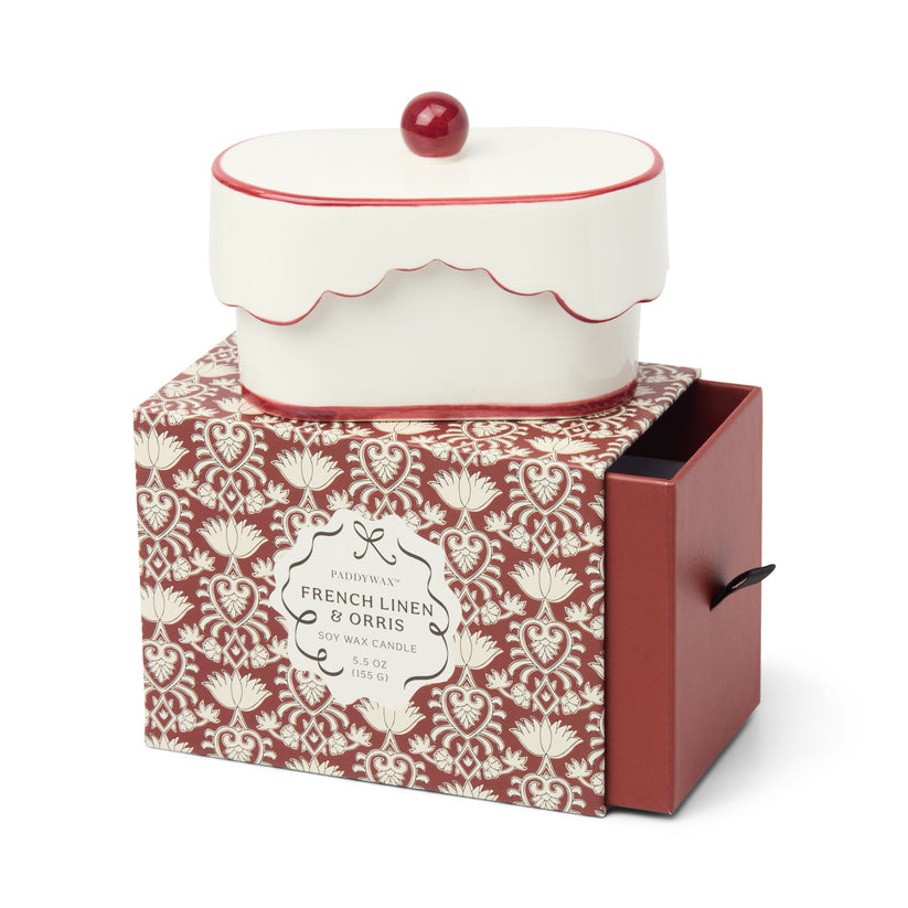 Cherie 155 g Keramikschale mit Duftkerze – Rot – Französisches Leinen & Iris