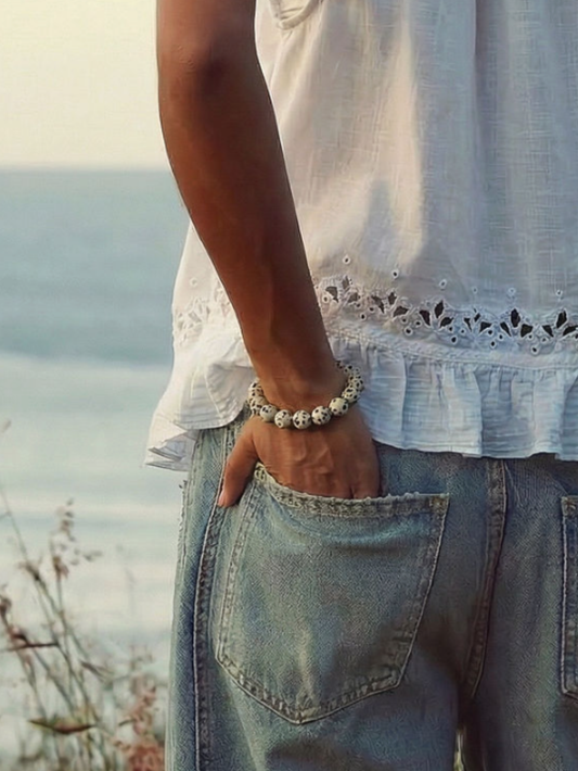 Chunky Dalmatian Jasper Stretch Bracelet Joy