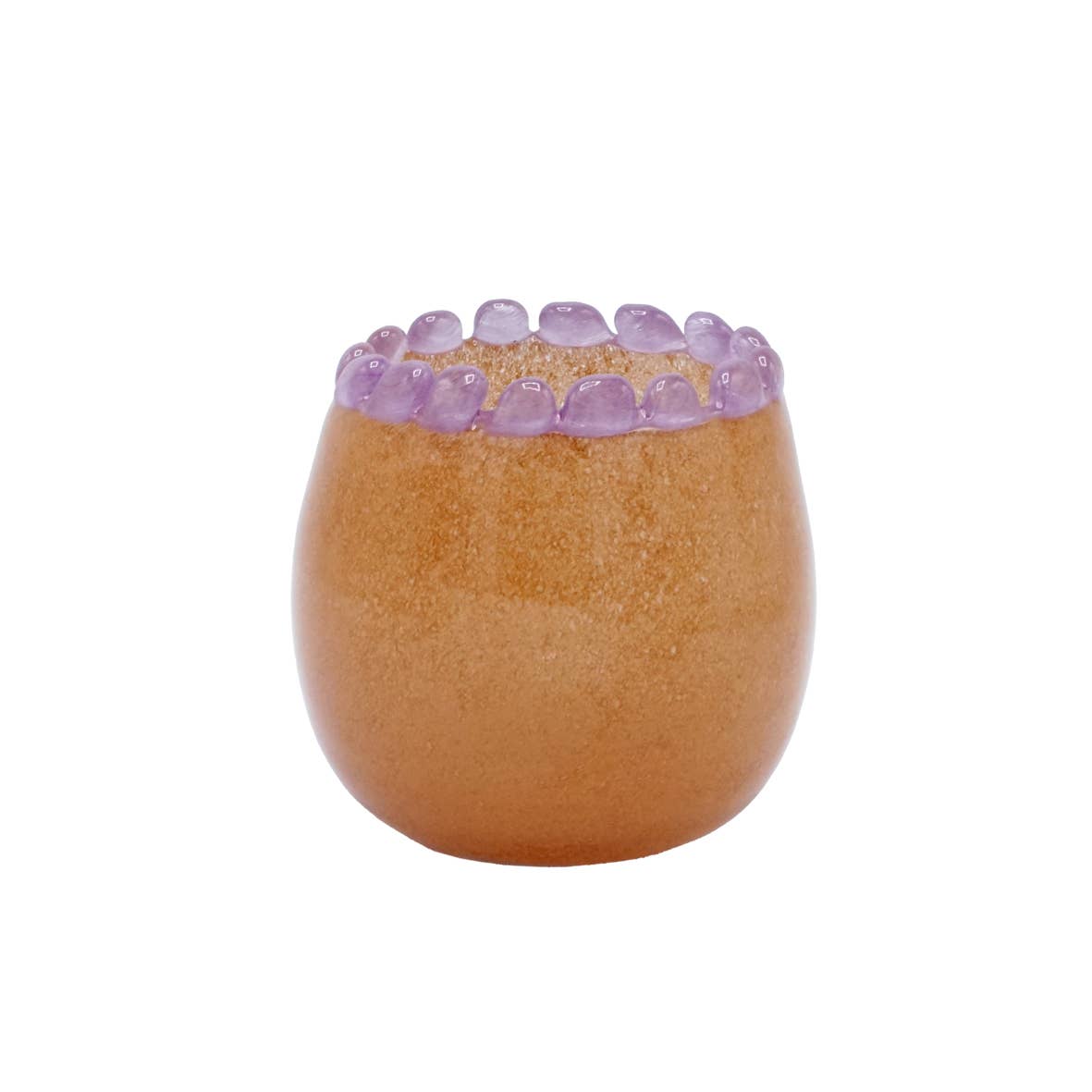 Runde Vase aus mundgeblasenem Glas in Mokka, mit Perlrand