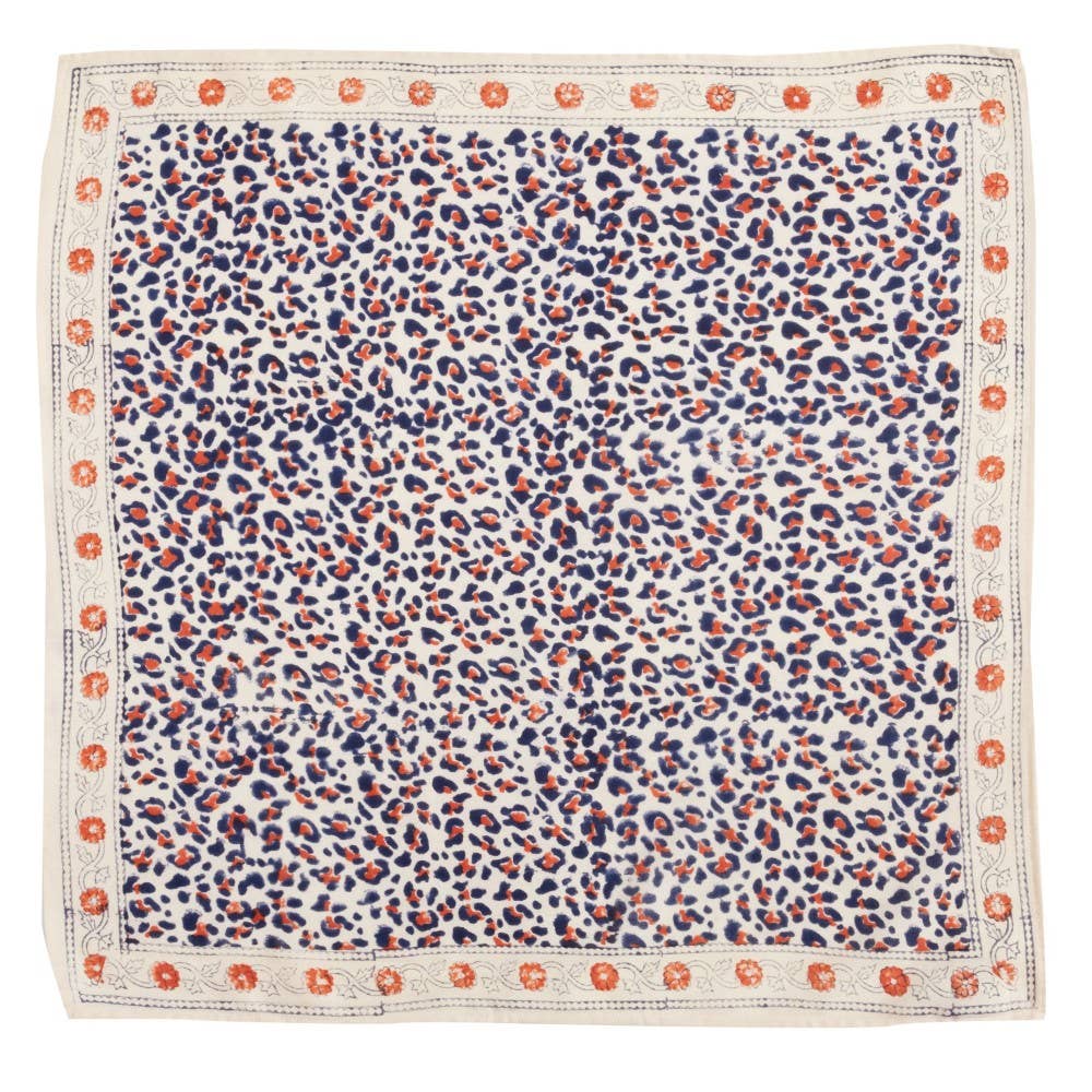 Indischer Schal - Beige Marine Leopard