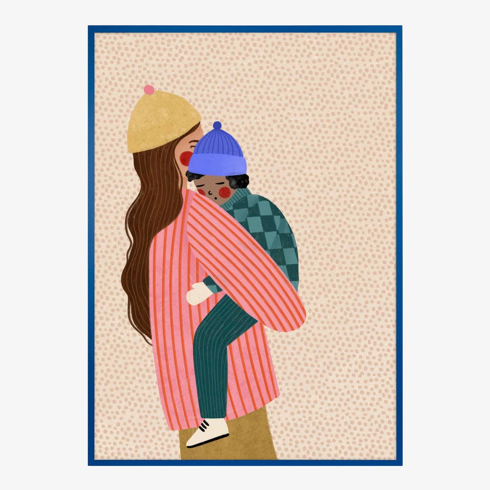 Kunstdruck: Mutter trägt Kind – malerischer Winter: No Frame / 30x40 cm
