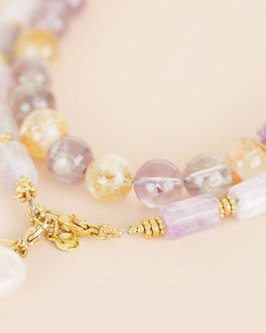 Collier Große runde Edelsteine Amethyst und Citrin ME