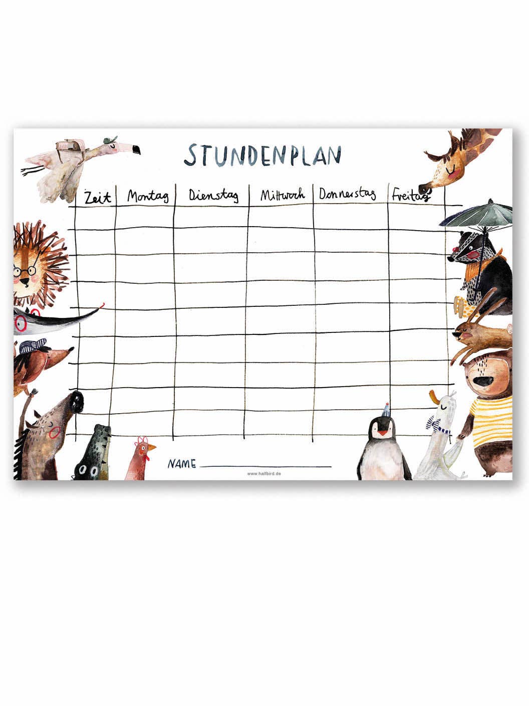 Stundenplan Tiere DIN A4