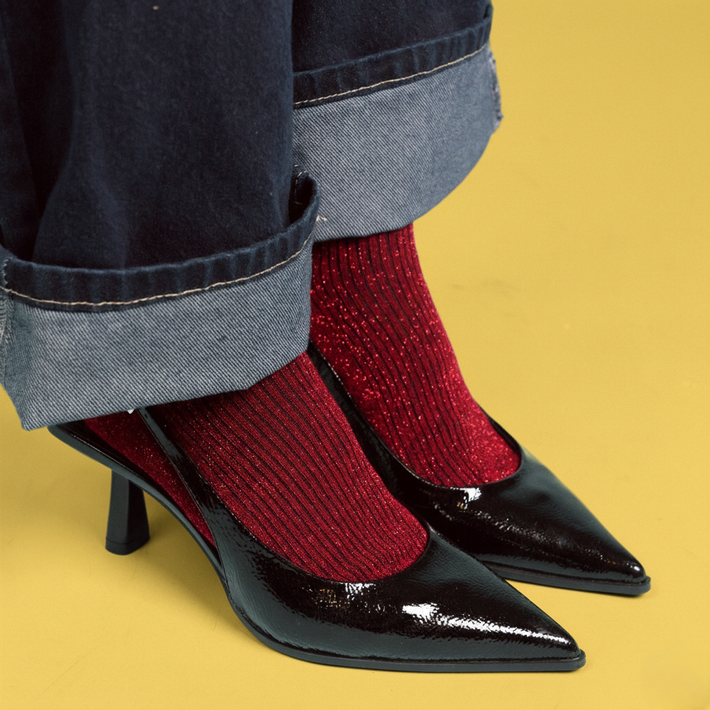 KLUE Glitter-Lurex-Socken aus umweltfreundlichem Lyocell | Kirschrot