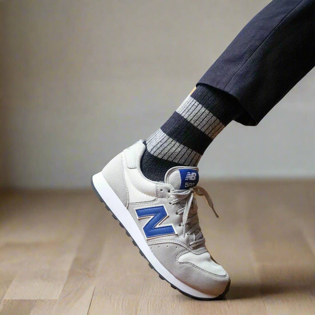 KLUE Merinowollsocken mit Streifen | Marineblau und Grau
