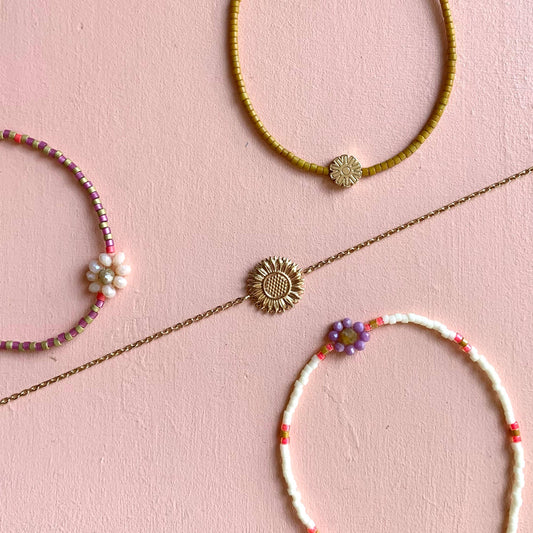 Armband Marguerite - Ecru / neonrosa