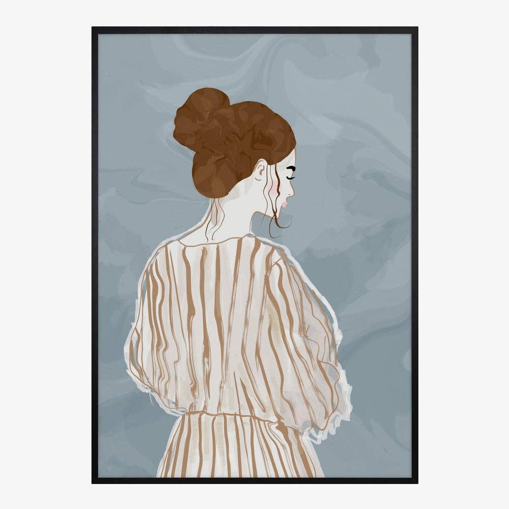 Frau von hinten in gestreifter Bluse Kunstdruck – Minimalistisch modern