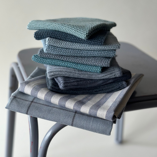 Geschirrtuch - Bio-Baumwolle - Gestrickt - Wellenmuster - Blassblau