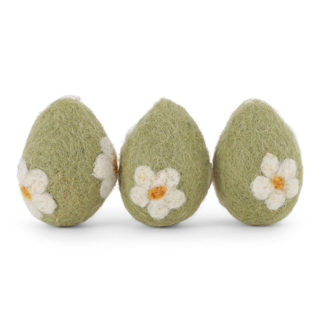 Eier mit mintfarbenen Blüten – 3er-Set