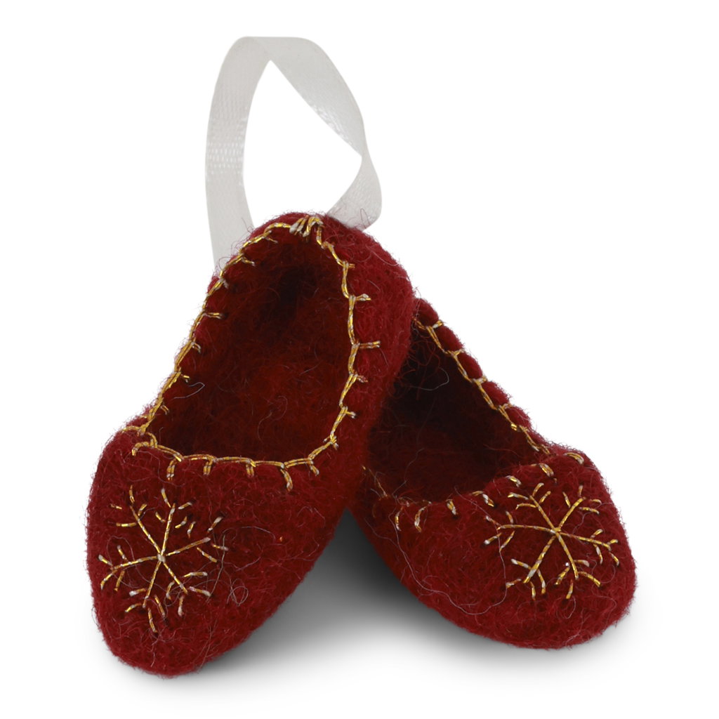 Ballerinas mit Schneeflocke – Rot mit Goldstickerei