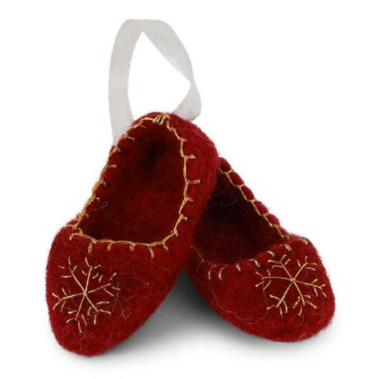 Ballerinas mit Schneeflocke – Rot mit Goldstickerei