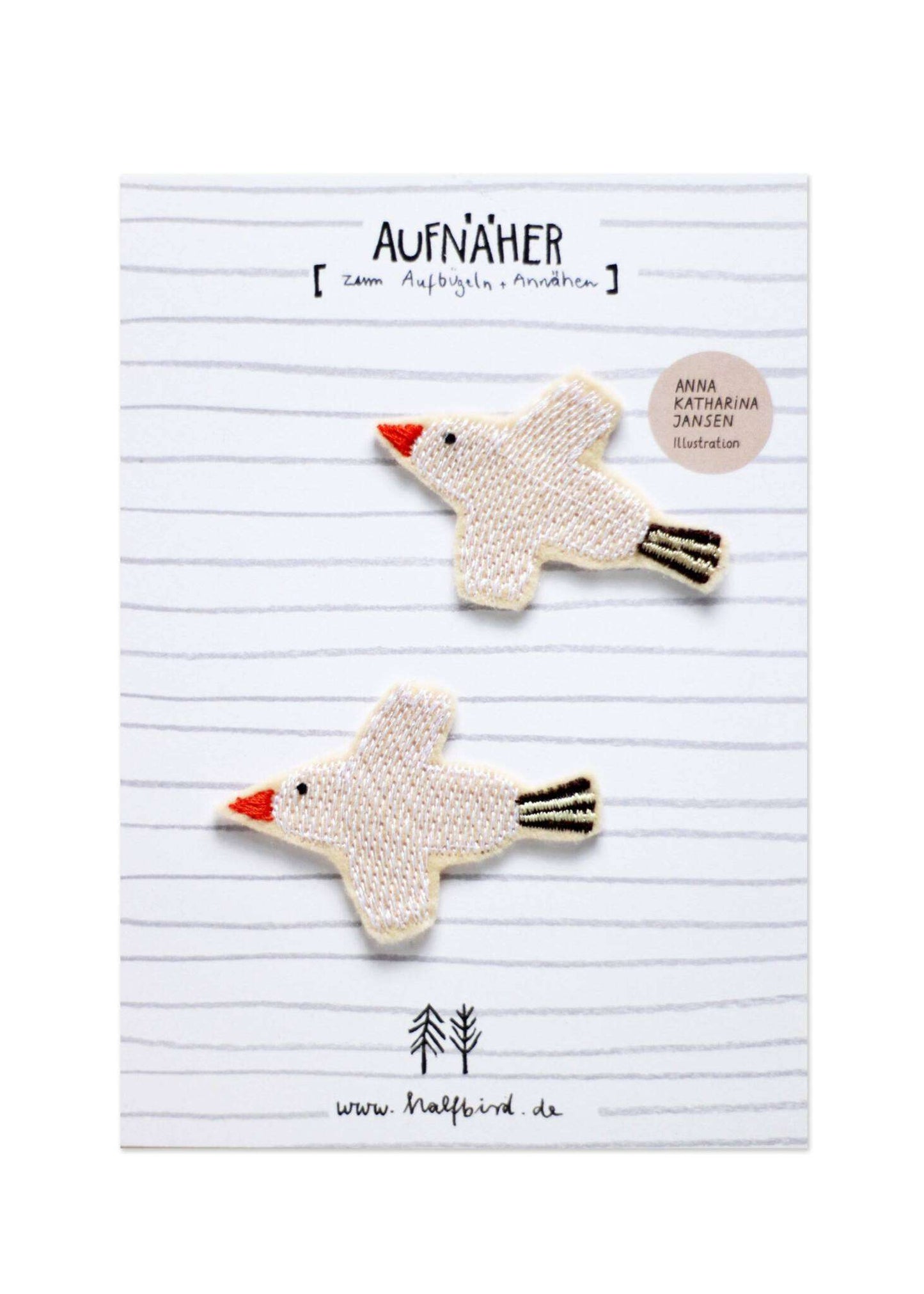 Aufnäher "Vogel weiß" 2er Set