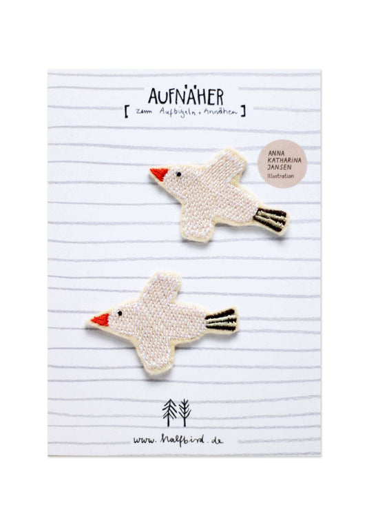 Aufnäher "Vogel weiß" 2er Set