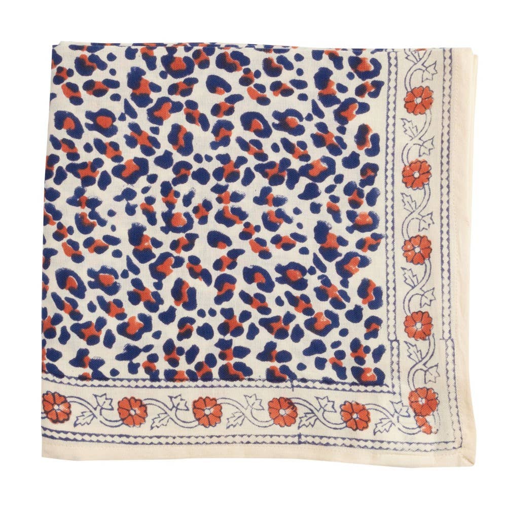Indischer Schal - Beige Marine Leopard
