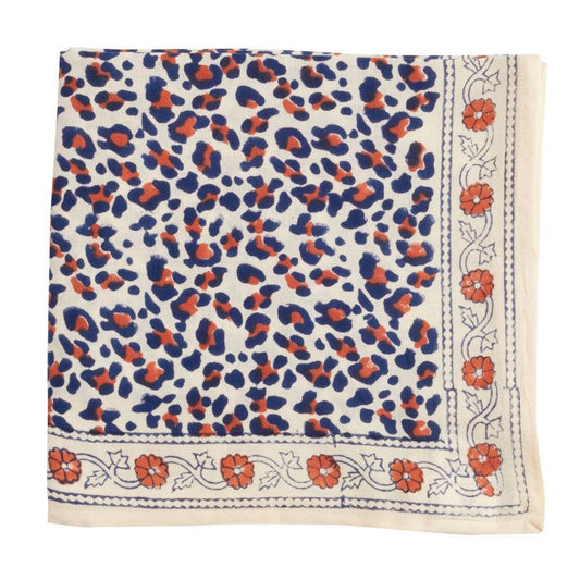 Indischer Schal - Beige Marine Leopard