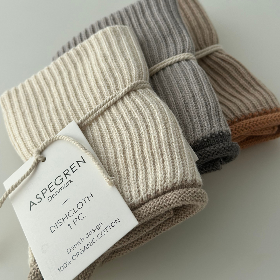 Geschirrtuch aus 100 % Bio-Baumwolle – gerippt, Shell-Design, gestrickt