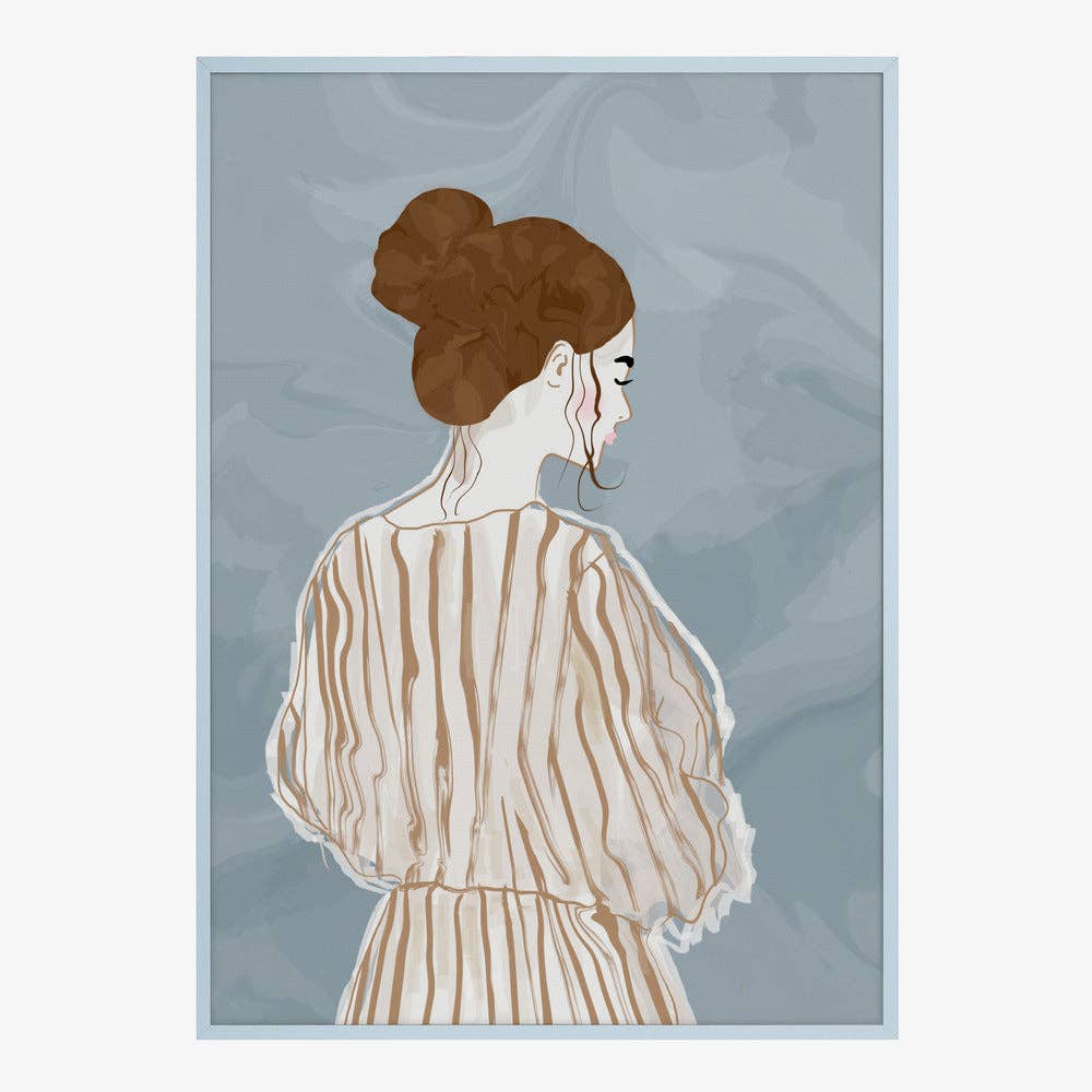 Frau von hinten in gestreifter Bluse Kunstdruck – Minimalistisch modern