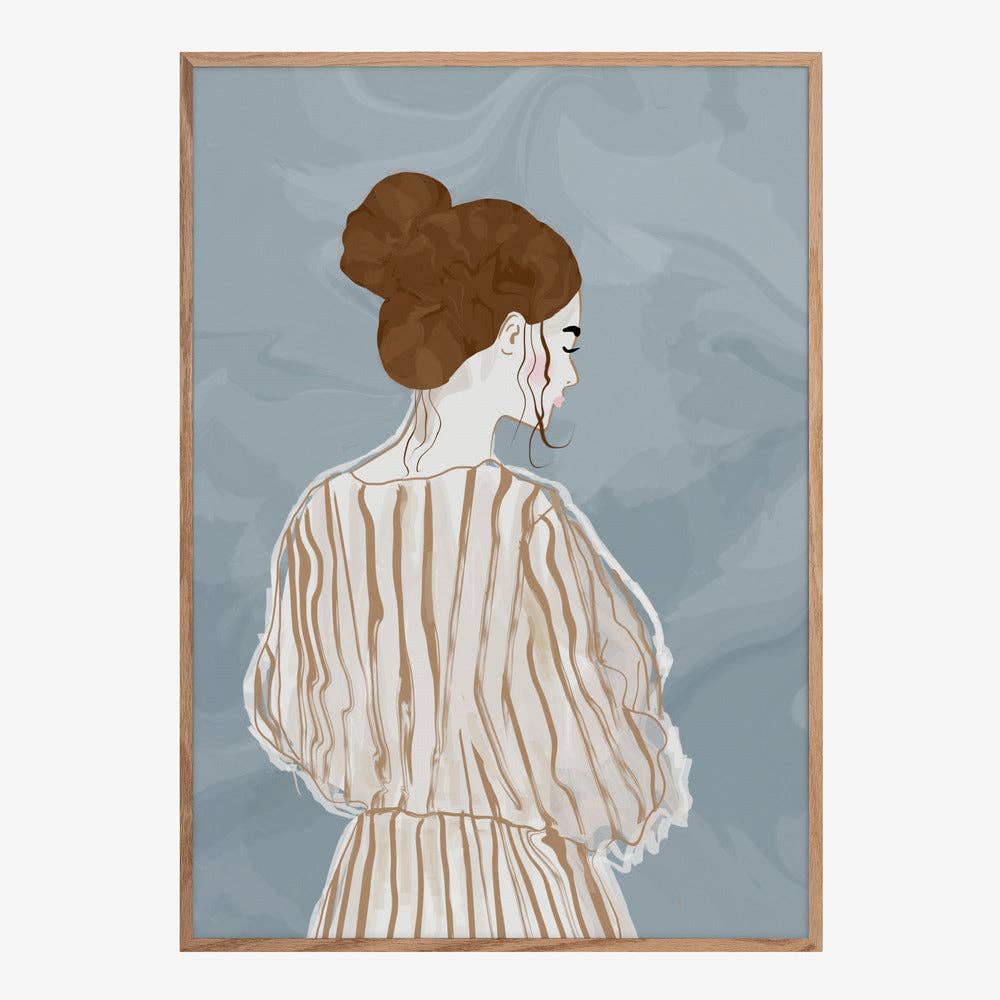 Frau von hinten in gestreifter Bluse Kunstdruck – Minimalistisch modern