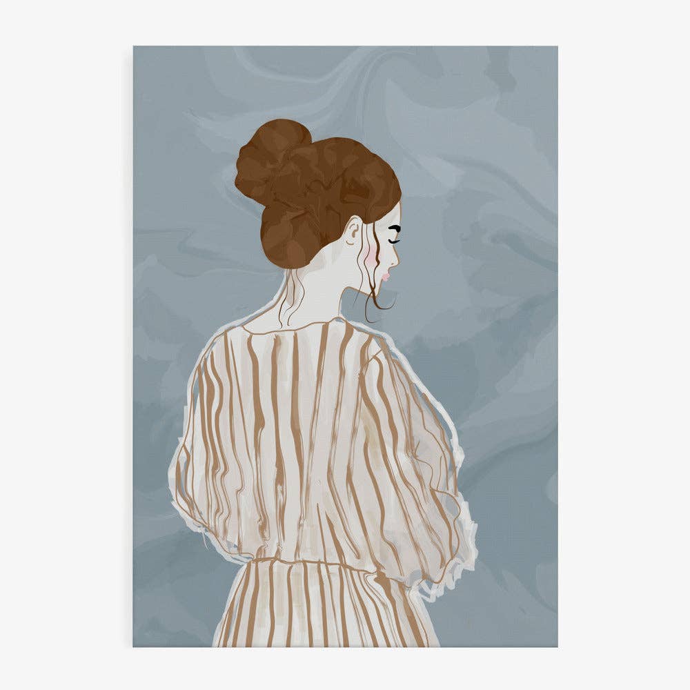 Frau von hinten in gestreifter Bluse Kunstdruck – Minimalistisch modern
