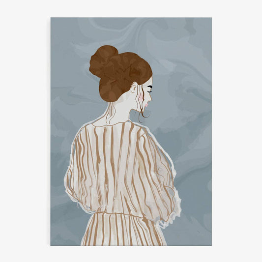 Frau von hinten in gestreifter Bluse Kunstdruck – Minimalistisch modern