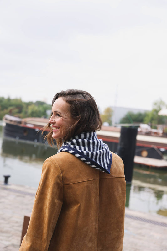 Schal Colette, gestreift ecru/marine