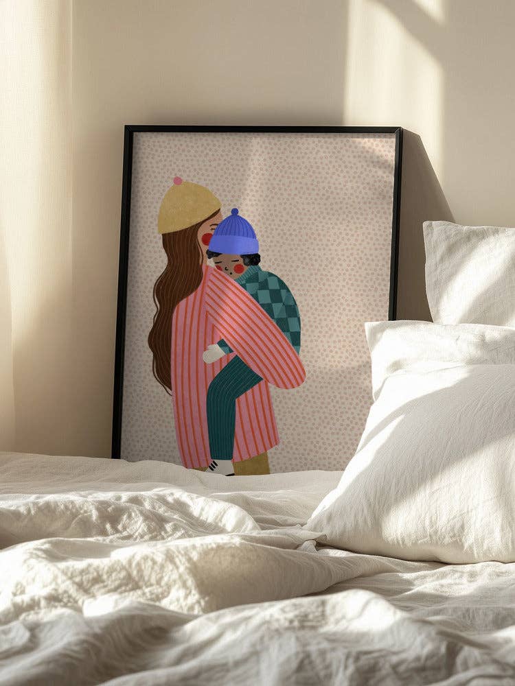 Kunstdruck: Mutter trägt Kind – malerischer Winter: Kein Rahmen / 70 x 100 cm