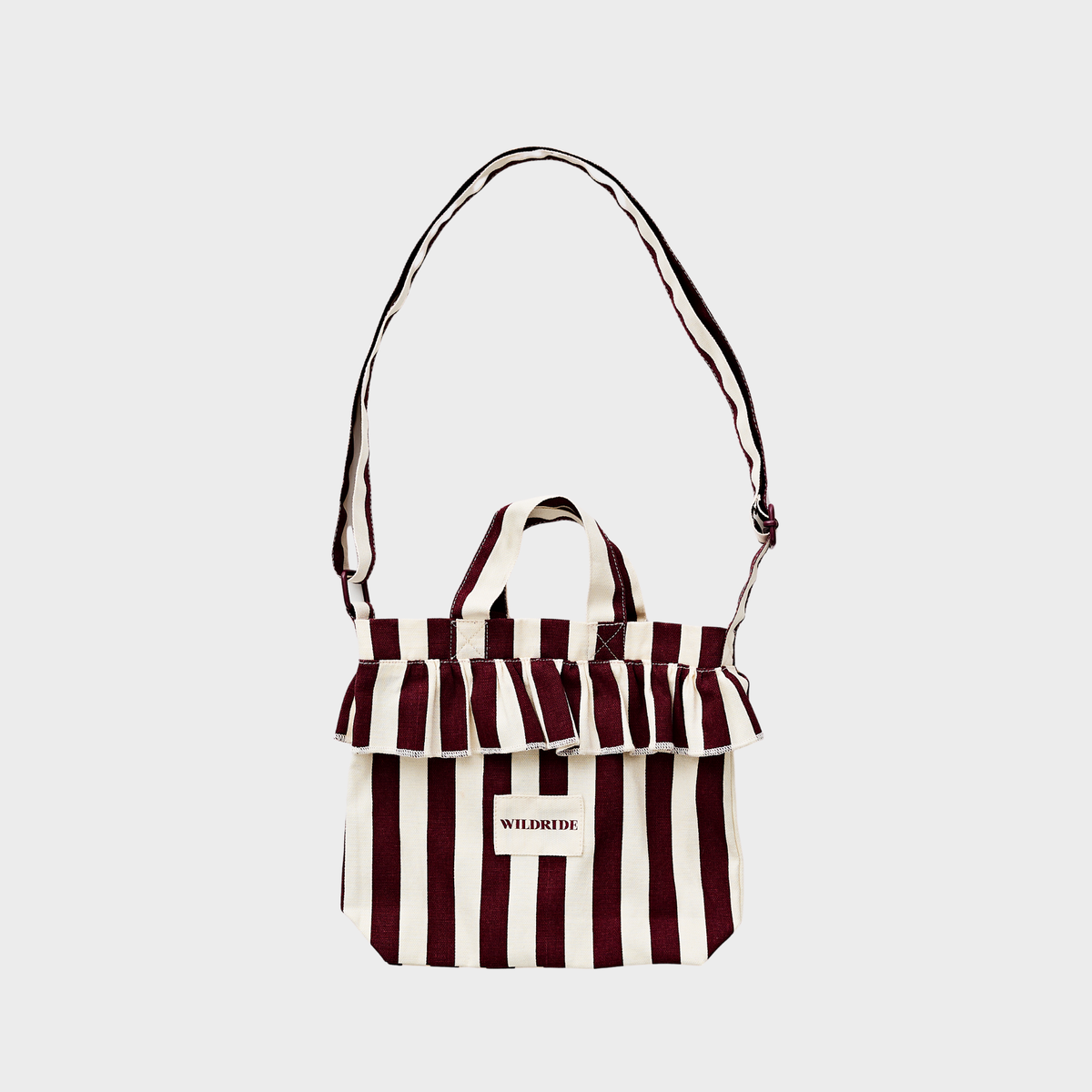 Mini Rüschen‑Tasche Bordeaux gestreift