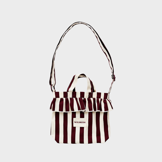 Mini Rüschen‑Tasche Bordeaux gestreift