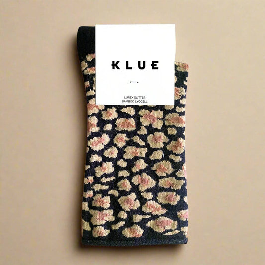 KLUE Glitter-Lurex-Socken aus umweltfreundlichem Lyocell | Leopard amber