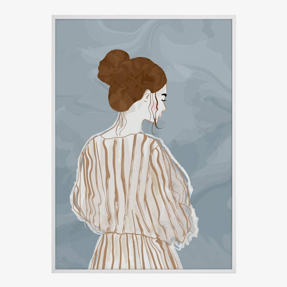 Frau von hinten in gestreifter Bluse Kunstdruck – Minimalistisch modern