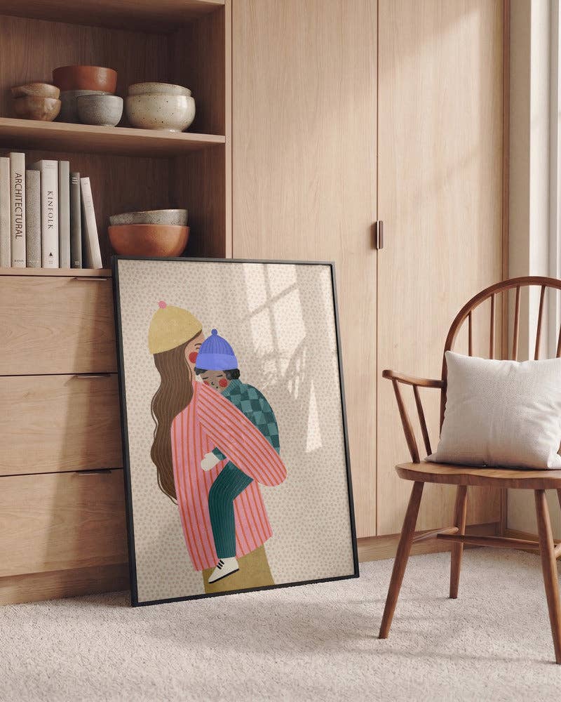 Kunstdruck: Mutter trägt Kind – malerischer Winter: No Frame / 30x40 cm
