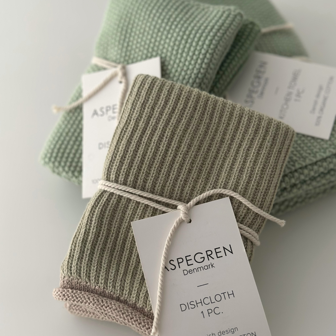 Geschirrtücher - Bio-Baumwolle - 2er-Set - Gestrickt in Lorbeergrün