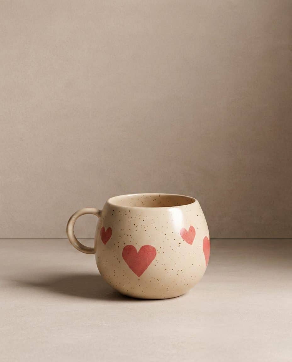 Cozy Hearts Steingut-Becher mit Kugelgriff 500 ml Limitierte Edition
