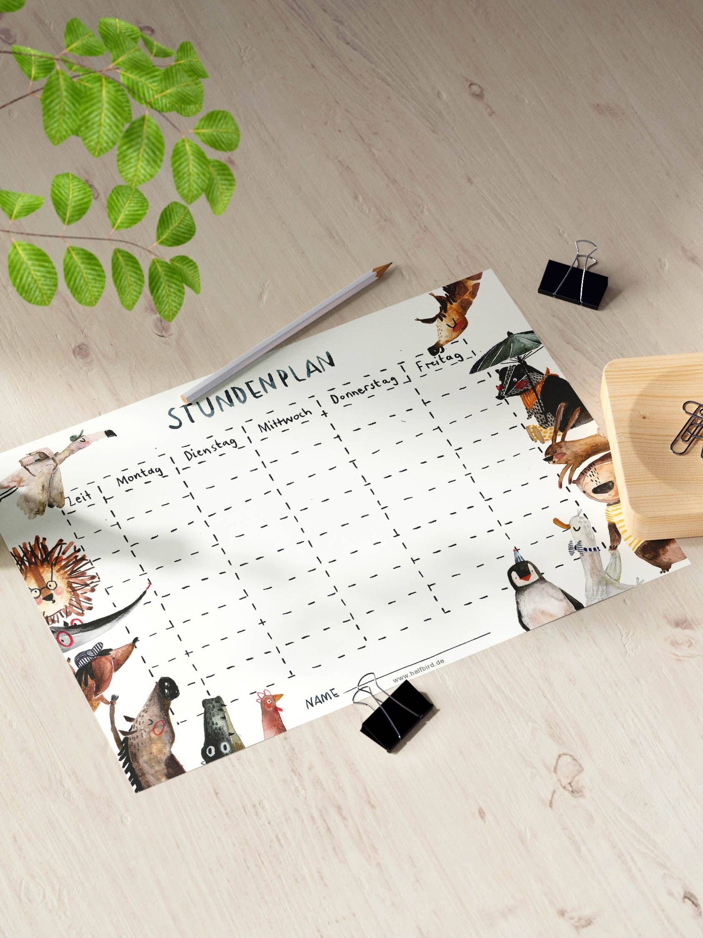 Stundenplan Tiere DIN A4