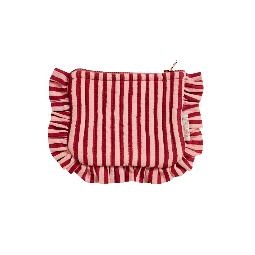 Kleine Clutch mit Rüschen - granatrote Streifen