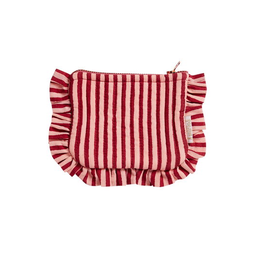 Kleine Clutch mit Rüschen - granatrote Streifen