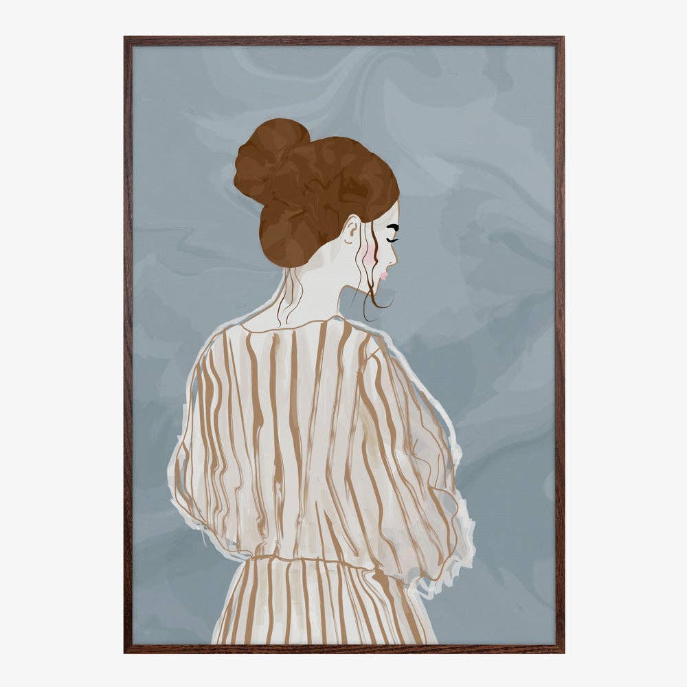 Frau von hinten in gestreifter Bluse Kunstdruck – Minimalistisch modern