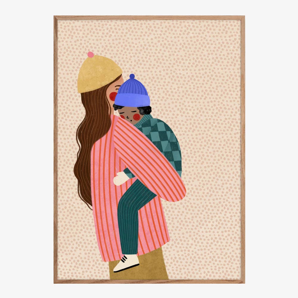 Kunstdruck: Mutter trägt Kind – malerischer Winter: No Frame / 30x40 cm