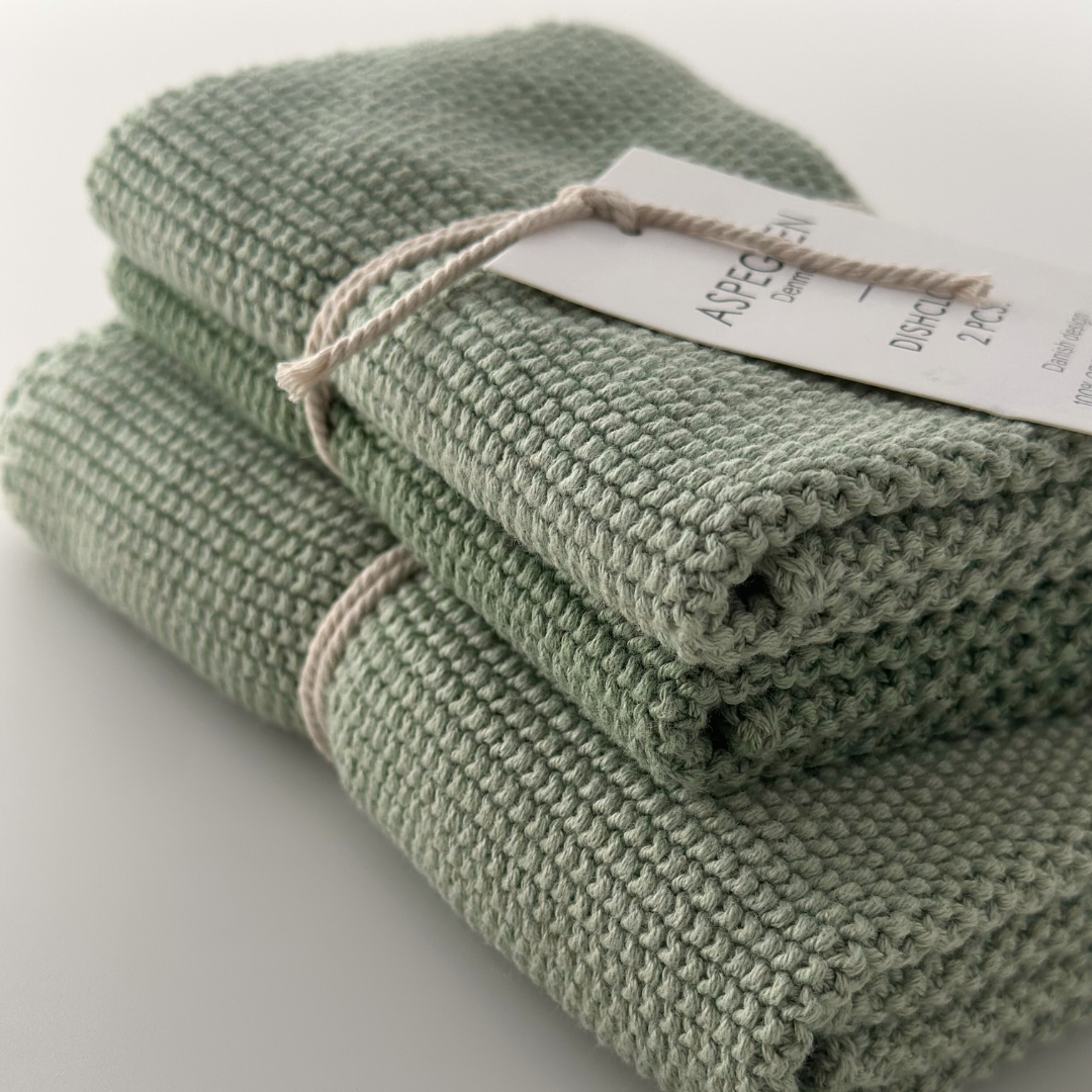 Geschirrtücher - Bio-Baumwolle - 2er-Set - Gestrickt in Lorbeergrün