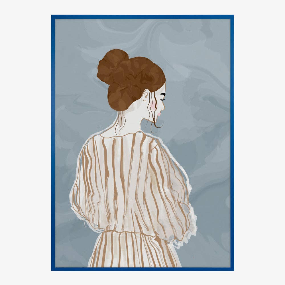 Frau von hinten in gestreifter Bluse Kunstdruck – Minimalistisch modern