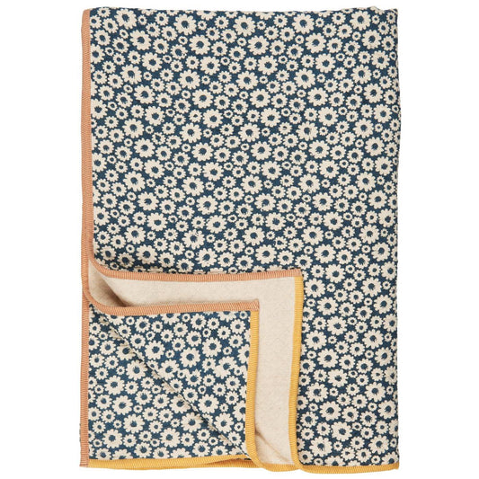 Plaid Vigga m/petrol Druck doppelt gewebt, Rückseite neutral