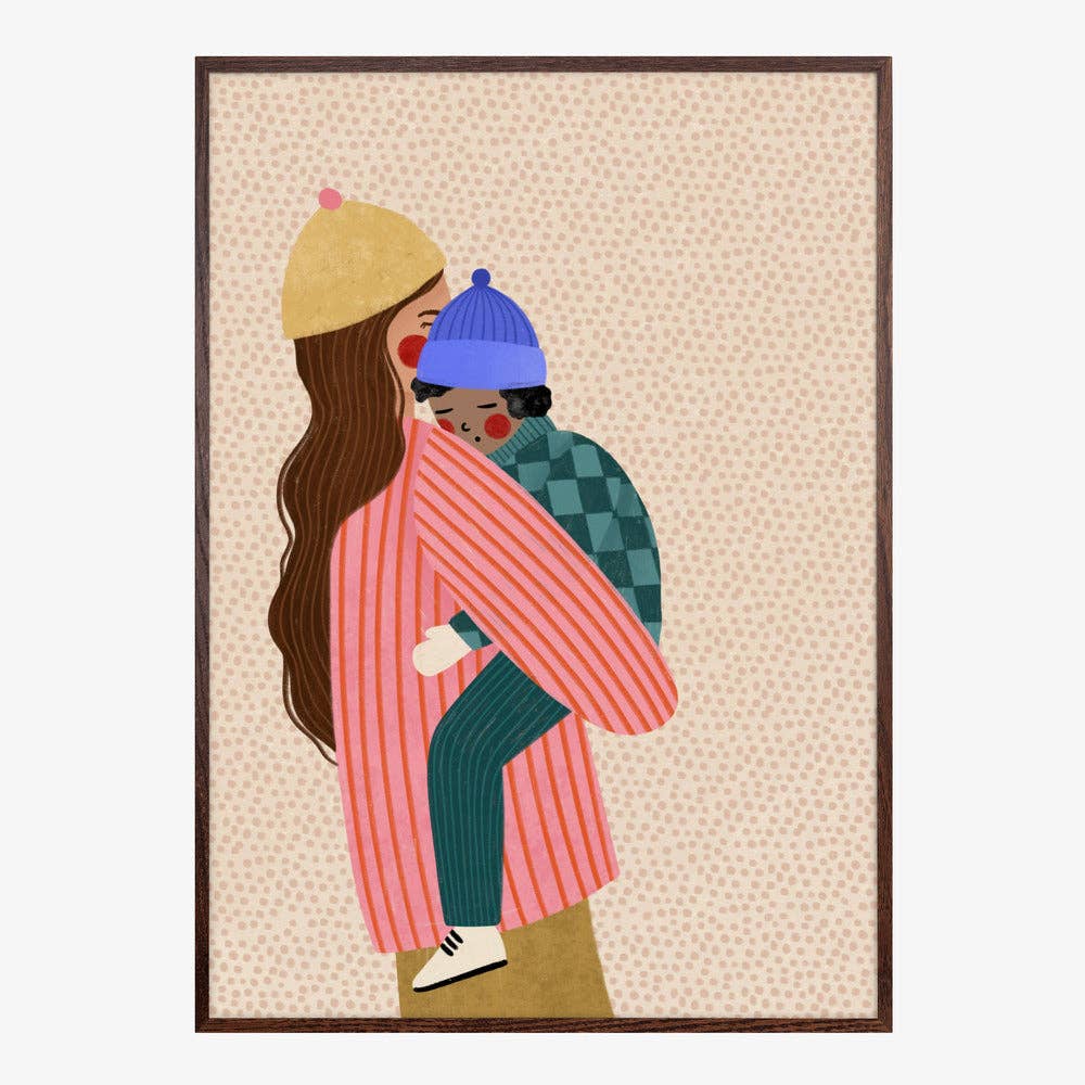 Kunstdruck: Mutter trägt Kind – malerischer Winter: No Frame / 30x40 cm
