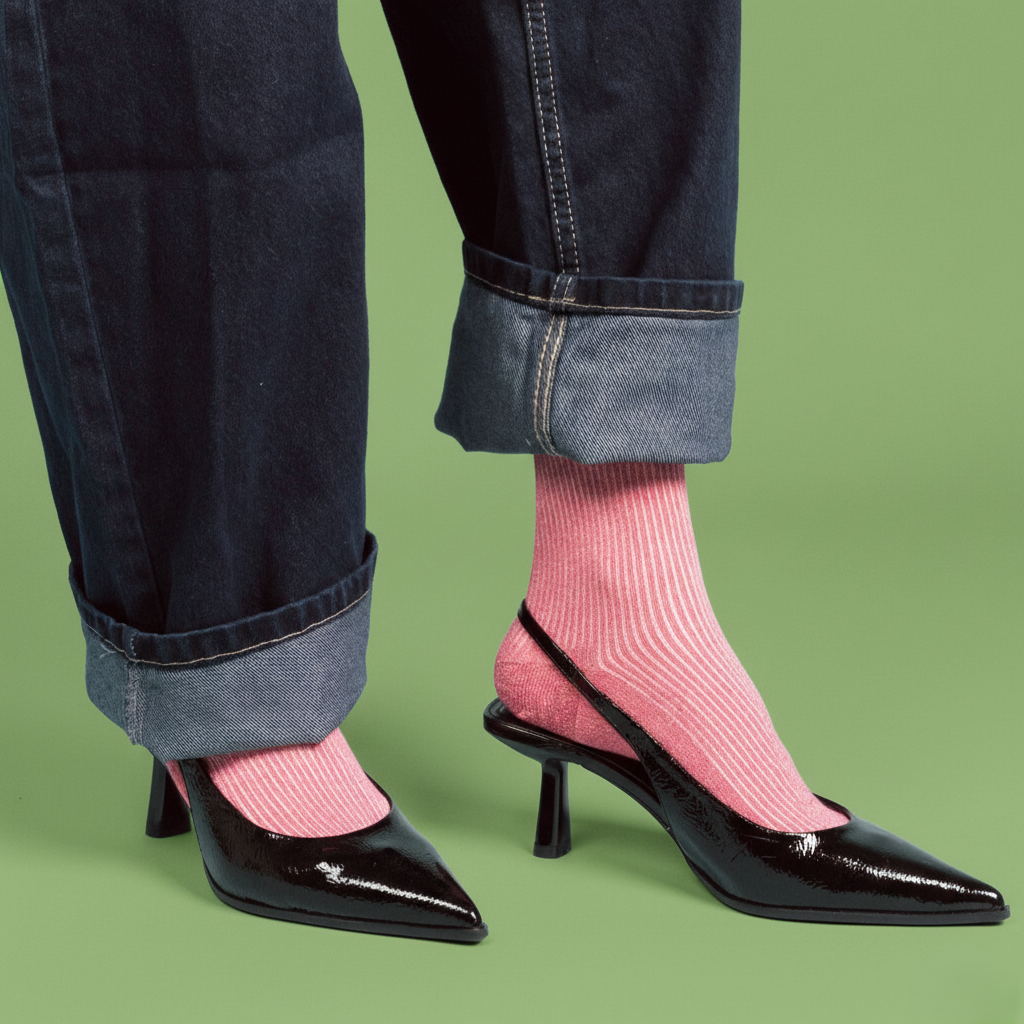 KLUE Glitter-Lurex-Socken aus umweltfreundlichem Lyocell | Erdbeerrot